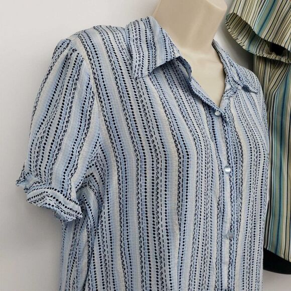 Blouses Size Lg Button Front Short Sleeves Stripes - Picture 2 of 7